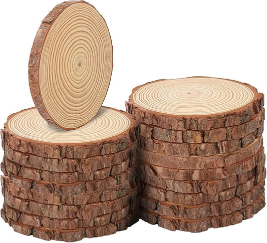 18 PCS Unfinished Wood Slices for Centerpieces, 6.3-7 Inch Natural Wood Slices with Tree Bark Pine and Wood Rounds Discs for DIY Crafts, Centerpieces, Art & Decor