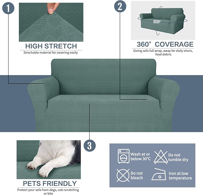 JIVINER Stretch Loveseat Slipcovers 1 Piece Love Seat Sofa Cover Spandex 2 Seater Couch Covers Universal Furniture Protector with Elastic Bottom (Pea Green, Loveseat)
