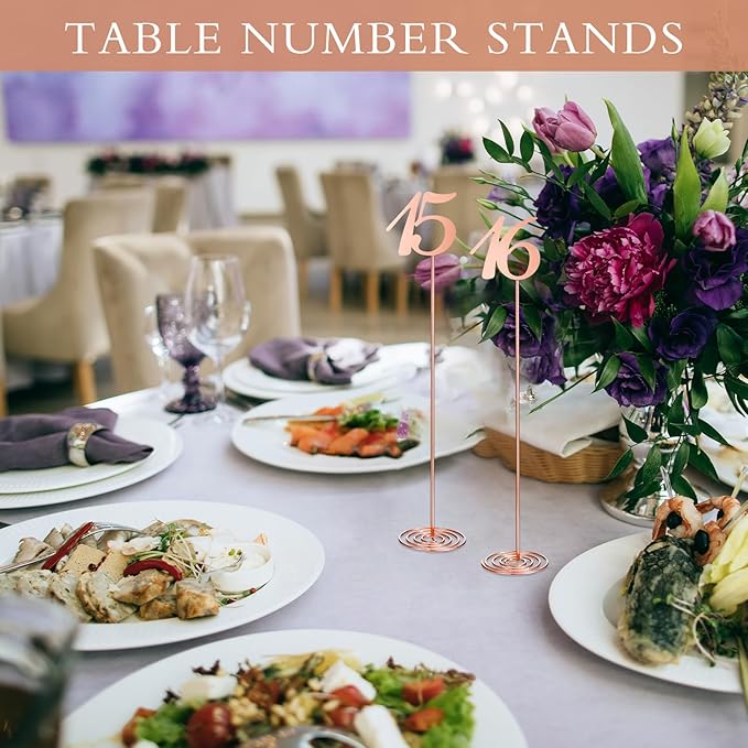Therwen 20 Pcs Metal Table Numbers 1-20 Table Numbers for Wedding Reception 12 Inch Stainless Steel Party Desk Figure with Sturdy Holder Base for Banquet Wedding Party Event Catering(Rose Gold)