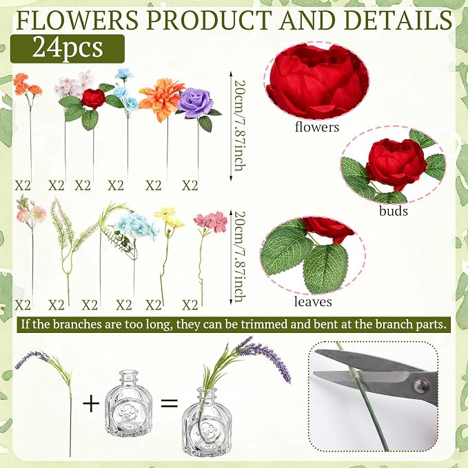 36 Pcs Artificial Flowers Table Centerpiece with Vases Colorful Wildflower Centerpieces Silk Flower Arrangement for Wedding Baby Shower Table Centerpieces Party(Fresh Charm,Clear)