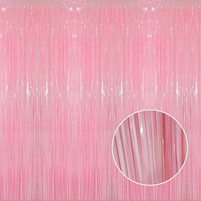 GOER 3.2 ft x 8.2 ft Foil Fringe Curtains Party Photo Backdrop Party Streamers for Birthday,Graduation,New Year Eve Decorations Wedding Decor(3 Packs,Candy Pink)