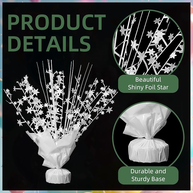 20 Pack White Star Table Decorations Metallic Foil Spray Centerpiece Burst Table Centerpieces for Birthday Party Decoration Graduation Wedding Baby Shower Party Supply (White)