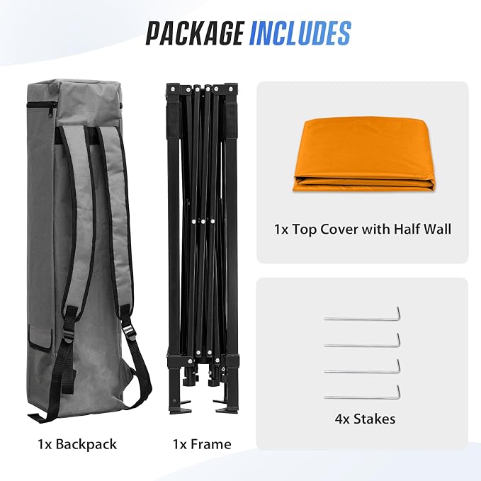 EAGLE PEAK 8x8 Pop Up Canopy Tent with Sidewall, Compact, Portable Slant Leg Instant Sun Shelter for Beach, Sports, & Camping, 8x8 Base 6x6 Top, Orange