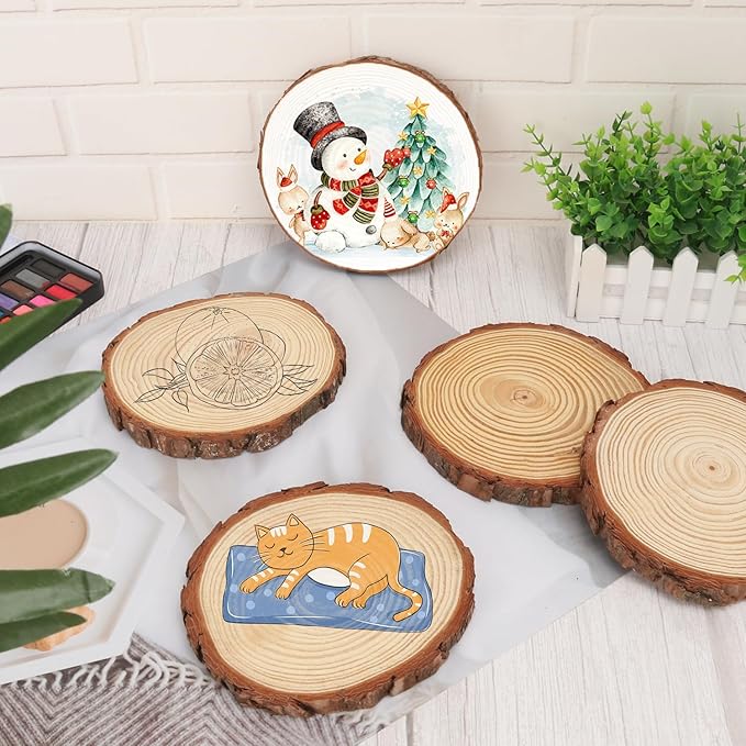 20 PCS Unfinished Wood Slices for Centerpieces, 6.3-7 Inch Natural Wood Slices with Tree Bark Pine and Wood Rounds Discs for DIY Crafts, Centerpieces, Art & Decor