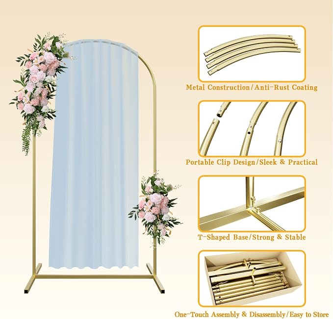 Metal Arch with Cover and Wedding Arch Set 6.6ft, Balloon Arch Stand and Arch Cover with 100 Party Multi-Colored Balloons for Birthday, Wedding Ceremony, Bridal Baby Shower, Graduations