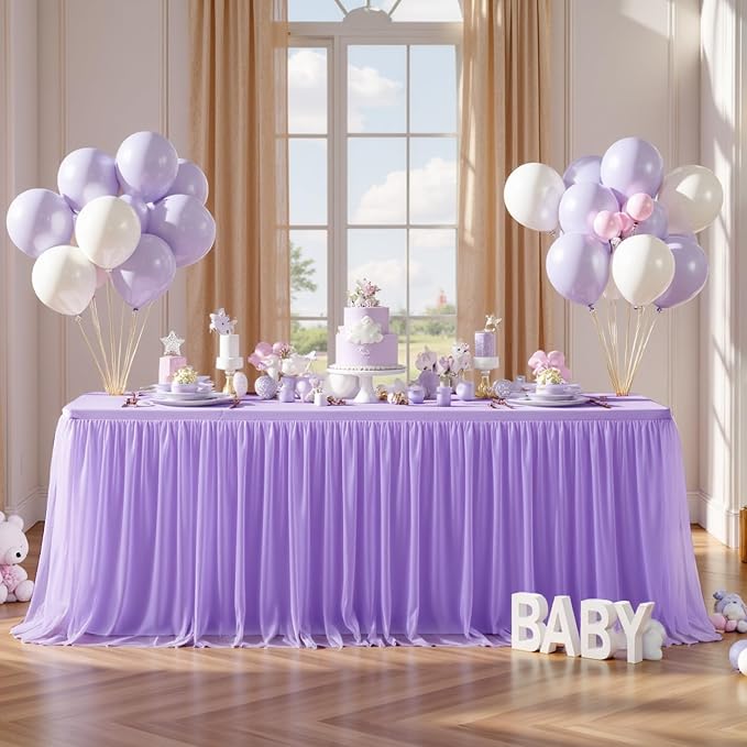 HB HBB MAGIC Purple Table Cloths 6 Foot Rectangle Tulle Table Skirt Rectangle Tables 6ft Fitted Spandex Table Covers Stretch Elastic Banquet Wedding Baby Shower Birthday Party Table Cloths