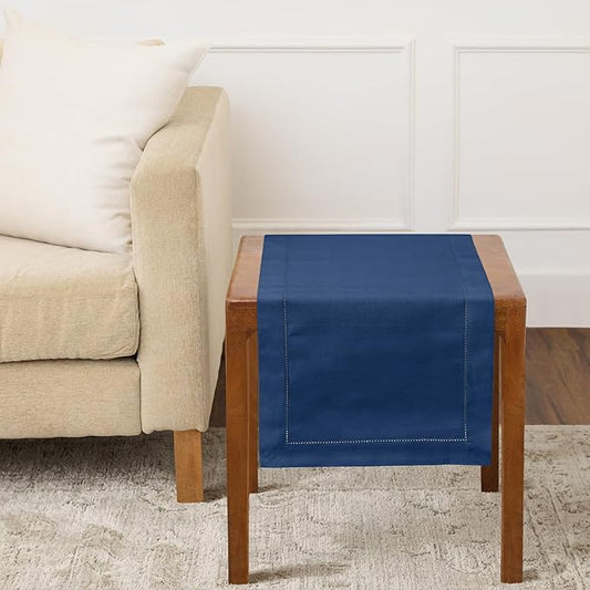 Solino Home Cotton Linen Table Runner 36 Inches - Lapis Blue Hemstitch Table Runner 14 x 36 Inch Ideal for Dresser and Coffee Tables - Mothers Day