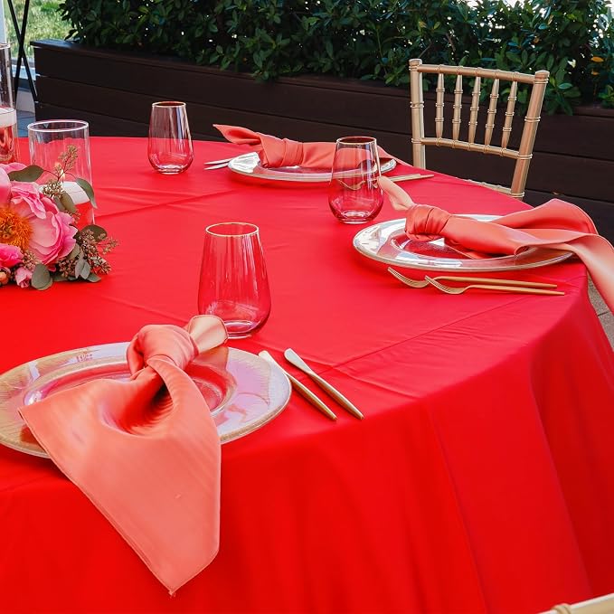 Fixwal 6 Pack Red 120 Inch Round Tablecloths, Reusable Heavy Duty Washable Polyester Table Covers, Stain and Wrinkle Resistant for Party, Christmas, Anniversary, Outdoor, Camping