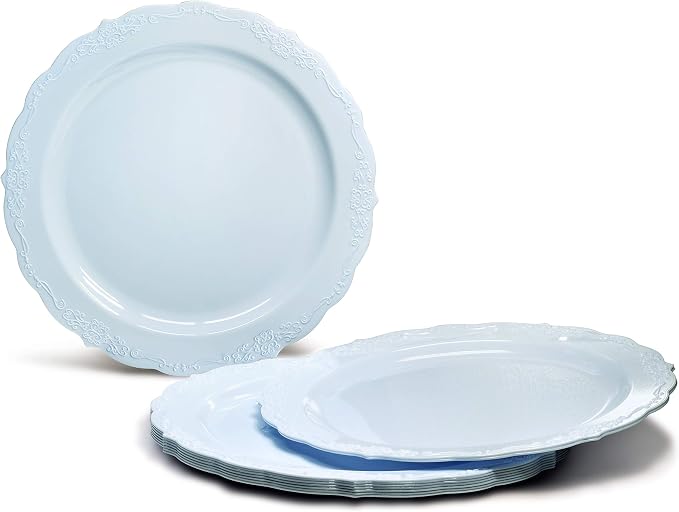 OCCASIONS 240 Piece Disposable Plastic Plates Set for 120 Guests – Heavy Duty 10" Dinner & 7.5" Dessert Plates, Premium BPA-Free, Elegant Party Plates for Weddings, Baby Shower, Verona Blue Collection