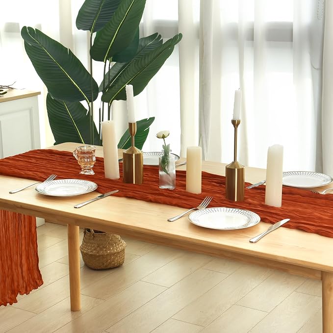 8 Pack Terracotta Cheesecloth Table Runner 120 Inch 10FT Red Cheese Cloth Fabric Burnt Orange Runners for Football Theme, Banquet, Barro Themed Party Retro Decoration, Fall Wedding Decor