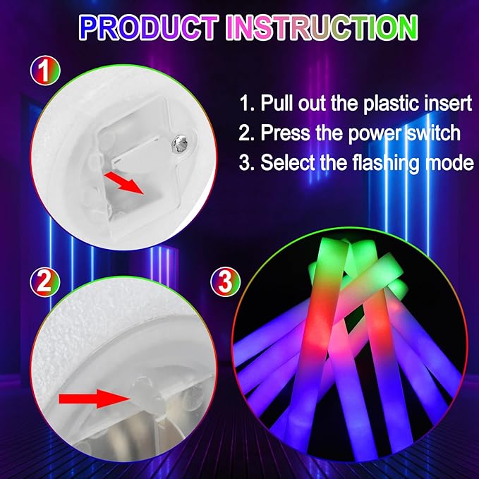 Taotuo Glow Stick Bulk 45 Pcs LED Foam Glow Sticks Party Supplies with 3 Flashing Modes,Glow Sticks Party Pack, Glow in Dark Party Supplies for Wedding, Raves, Concert,Christmas