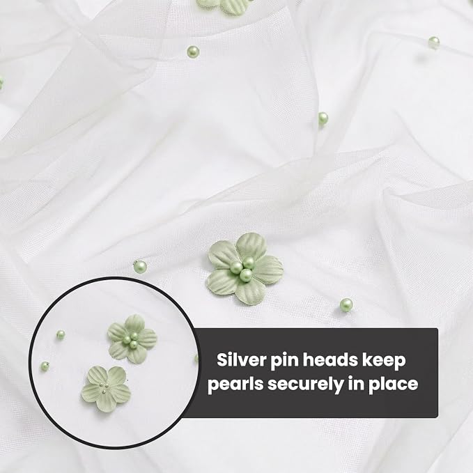 Artoid Mode Sage Green Flower Pearl White Gauze Table Runner 10FT, Seasonal Sheer Dining Holiday Wedding Birthday Baby Shower Table Decor for Home Party