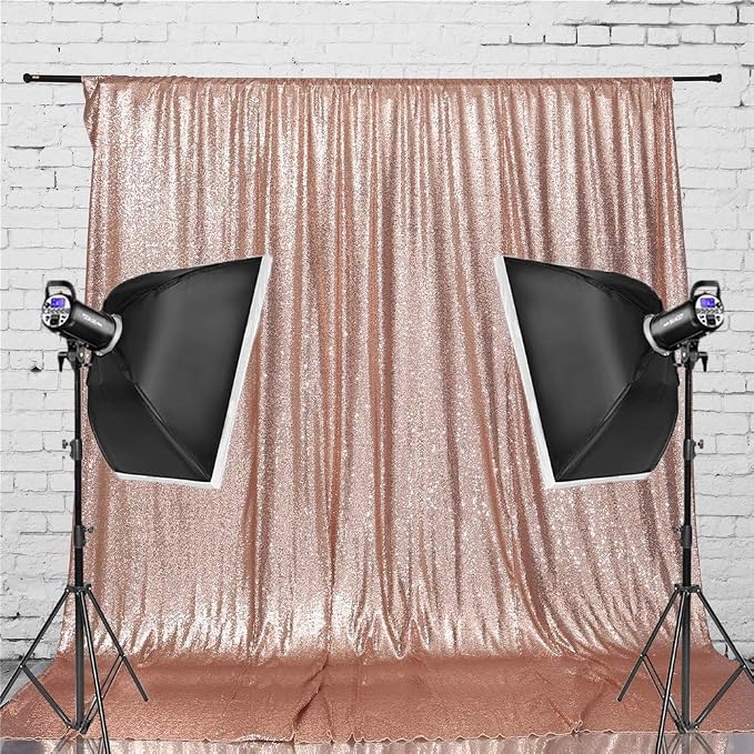 Eternal Beauty Rose Gold Sequin Backdrop, 7x7 Ft Glitter Background Curtains for Mother's Day Shimmer Photography Party Wedding Birthday Back Drop Decor