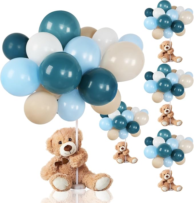 Meooeck 185 Pcs Bear Baby Shower Party Decorations Table Centerpieces 5 Pcs 13. 5'' Gender Reveal Bears 180 Balloons Kit Baby Shower Table Decor for Birthday Wedding(Blue,White)