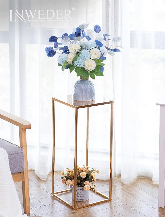 Gold Tall Stand for Wedding: 23.6in, With Metal Panel, Packs of 2 | Columnar Cube Shape, Easy to Assembly, Flowers Cakes Drinks Display Table Centerpieces for Wedding Party Event