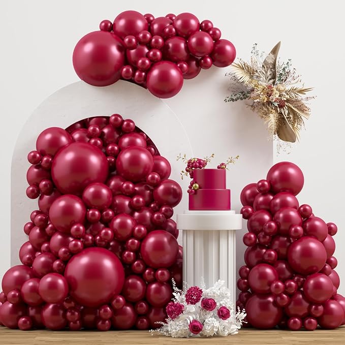 Double Stuffed Burgundy Balloons Different Size 115Pcs 5/10/12/18 Inch Maroon Balloon Garland Arch kit for Birthday Wedding Baby Shower Anniversary Party