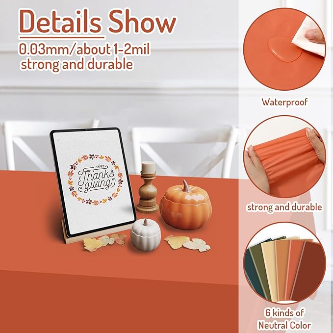 Whaline 24Pcs Fall Plastic Tablecloth Brown Orange Green Rectangle Table Cover Autumn Color Waterproof Table Cloth for Party Decoration Supplies, 54 x 108 Inch