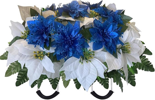 Headstone Flower Saddle，Cemetery Flowers Saddle Used for Memorial Day, Veterans Day, Easter, Artificial Cemetery Flowers, Cemetery Decorations for Grave Dad,Easy Fit (White)