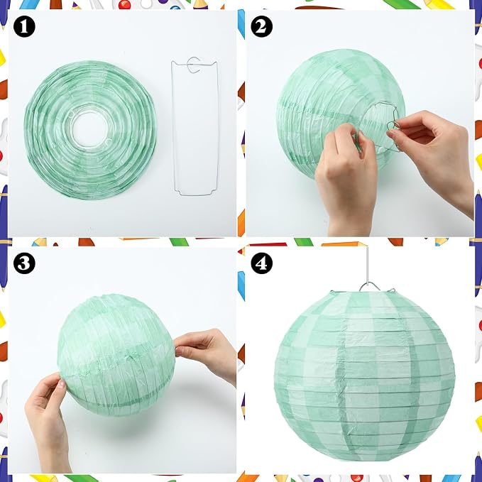 Retisee 12 Pcs Gingham Paper Lanterns Colorful Hanging Decorations 8 Inch Rainbow Checkerboard Ceiling Lanterns Back to School Classroom Decor for Birthday Party First Day of School Kindergarten