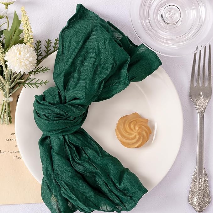 MLMC 10 Pack Emerald Green Cheesecloth Napkins Bulk Washable Cloth Napkins Set of 10 21"x21" Dark Green Rustic Boho Gauze Dinner Table Napkins for Wedding Bridal Shower Family Gathering Decor