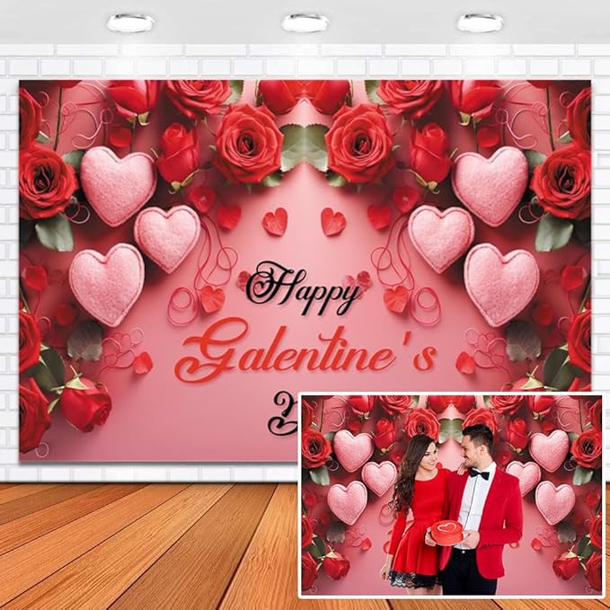 5x3ft Vinyl Happy Galentine's Day Backdrop Red Pink Rose Heart Background Friends Valentines Photography Props Party Decorations
