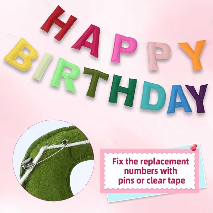 Pre-strung Felt Happy Birthday Banner Decorations for Women Men | 3D Rainbow Birthday Party Decorations Sign with Replaceable Numbers 0-9,Multicolor Felt Ball&Triangle Flags Garland (Rainbow)