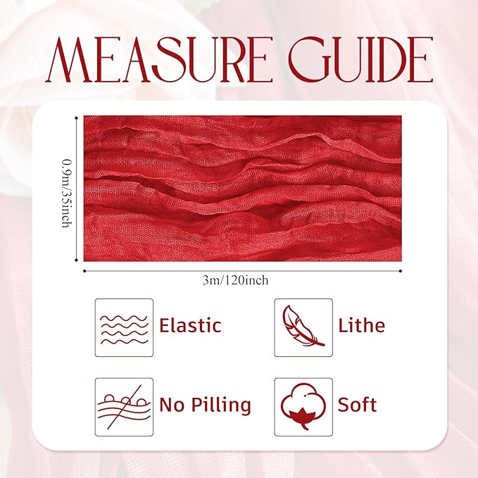 Wokceer Cheesecloth Table Runner 3Pack 10FT Red Boho Gauze Christmas Cheese Cloth Table Runner for Party Easter Rustic Sheer Table Runners for Baby Bridal Shower Wedding Table Decor