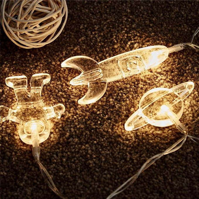 AceList 50 LED Children's Room LED String Light Astronaut Spaceship Rocket Pendants Holiday Party Lights Wall Window Nursery or Kids Room Decor Wedding Around The Party Christmas (Warm White)