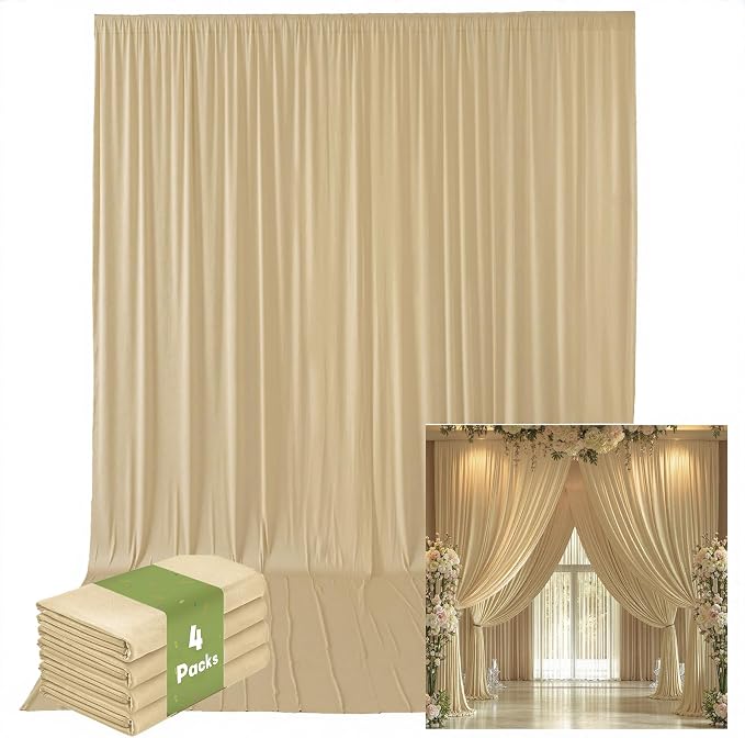 20ftx14ft Beige Backdrop Curtains for Wedding-Wrinkle Free Backdrops Curtain Drapes Fabric Decorations Photo Back Drop Cloth for Baby Shower Photography Stage Reception 4Panels 14ft(H) x 5ft(W)