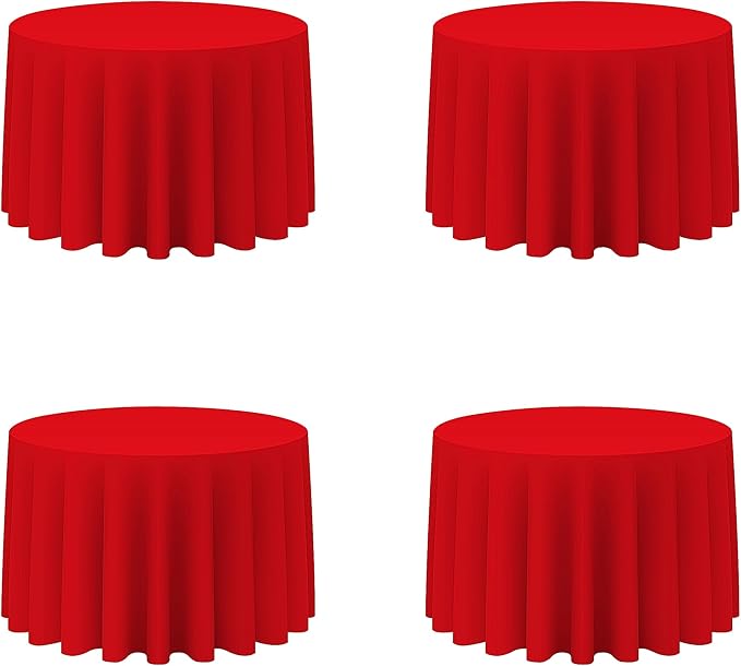 BRILLMAX 4 Pack Red Round Tablecloths 108 Inch for 48” Tables - 150 GSM Polyester Fabric, Floor Length Drop, Water, Stain & Wrinkle Resistant Cloth Cover for Wedding Reception Banquet Dining Party