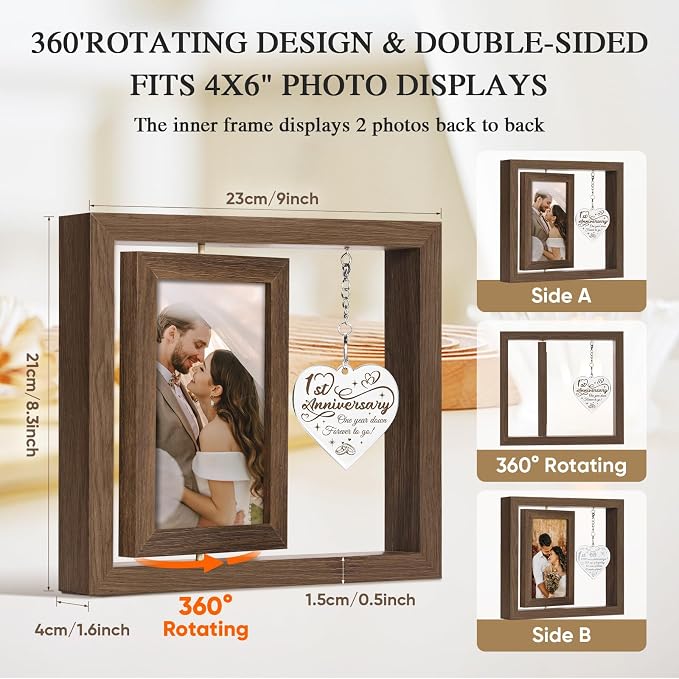 1 Year Anniversary Picture Frame Gifts for Boyfriend Girlfriend Couple Him Her Men Women Husband Wife, 1st Anniversary Wedding Gifts, One Year First Anniversary Marriage Gift Wood Gift Decorations