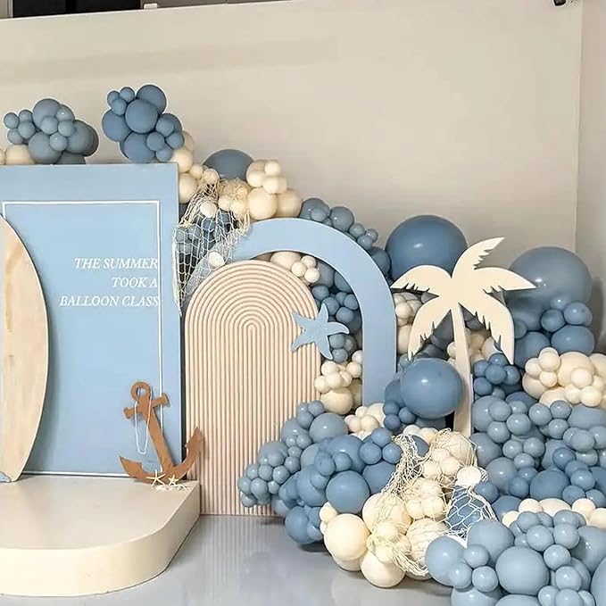 412pcs Dusty Blue Balloons Different Sizes 18 12 10 5 Inch, Slate Blue Boho Neutral Balloon Arch Kit for Engagement Baby Shower Birthday Wedding Party Decorations