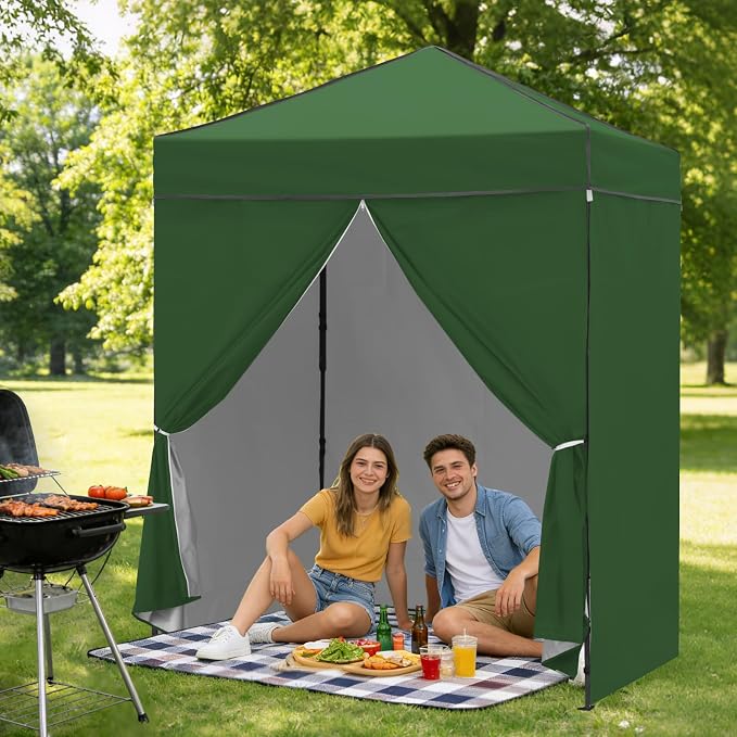 6x4 Pop Up Canopy Tent with Four Wall Panels, Instant Portable Beach Canopy, Outdoor Tent with Carry Bag for Camping, Sports, Tailgating, Events, Green