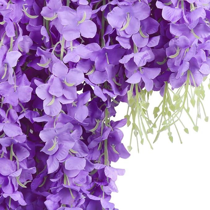 U'Artlines 12 Pack(Total 86.4 Feet) Artificial Fake Wisteria Vine Rattan Hanging Garland Silk Flowers String Home Party Wedding Decor (12, Purple)