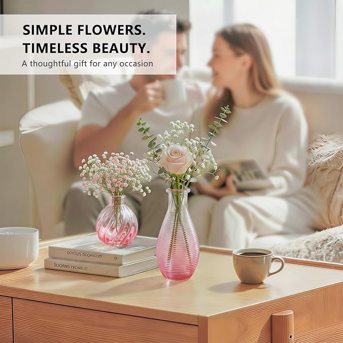 RUCKAE Glass Bud Vases Mini Flower Vase Small Vintage Vases for Centerpiece Table Wedding Decorations Home Decor Party(Gradient Pink 22 Pack)