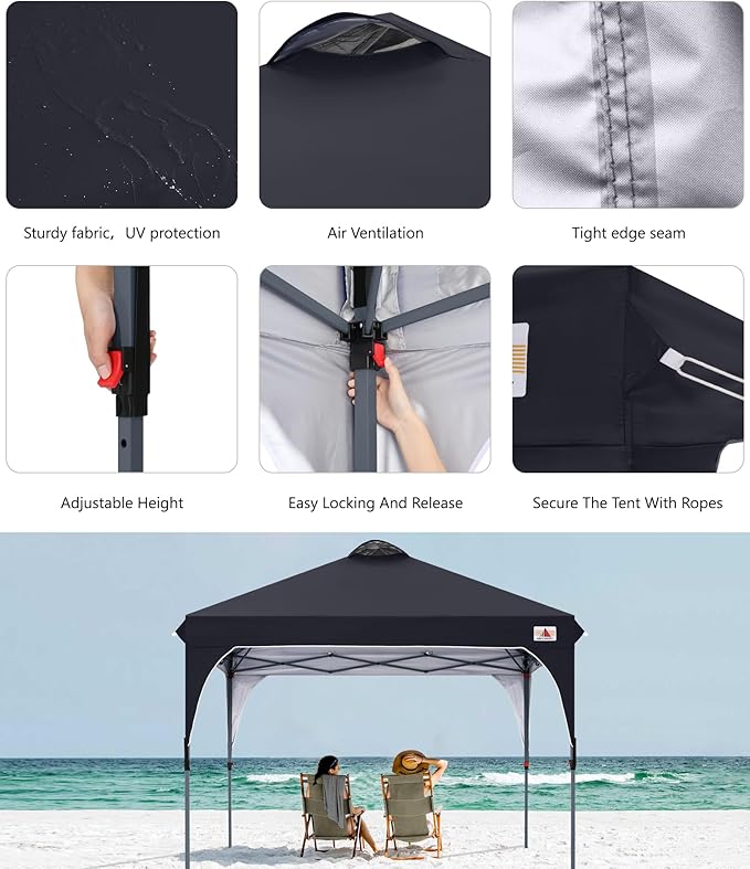ABCCANOPY Outdoor Pop up Canopy Tent, 10x10 Instant Portable Canopy for Camping, Beach, Backyard, Dark Black