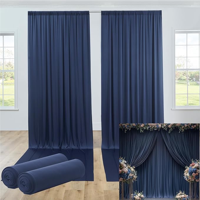 10ftx12ft Wrinkle Free Navy Blue Backdrop Curtain, 2 Panels 12FT Height Navy Blue Wedding Backdrop Drapes, Silky Polyester Back Drop Cloth for Birthday Photography Background Party Backdrop Draping