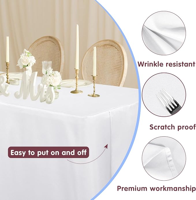 HolidayIdeas Fitted Table Clothes, 4 Pack - 48 x 24 Inch - White Rectangle Tablecloths for 4 Foot Tables, Polyester Fabric Tablecloth for Folding Table, Parties, Holiday Dinner, Wedding, Trade Show