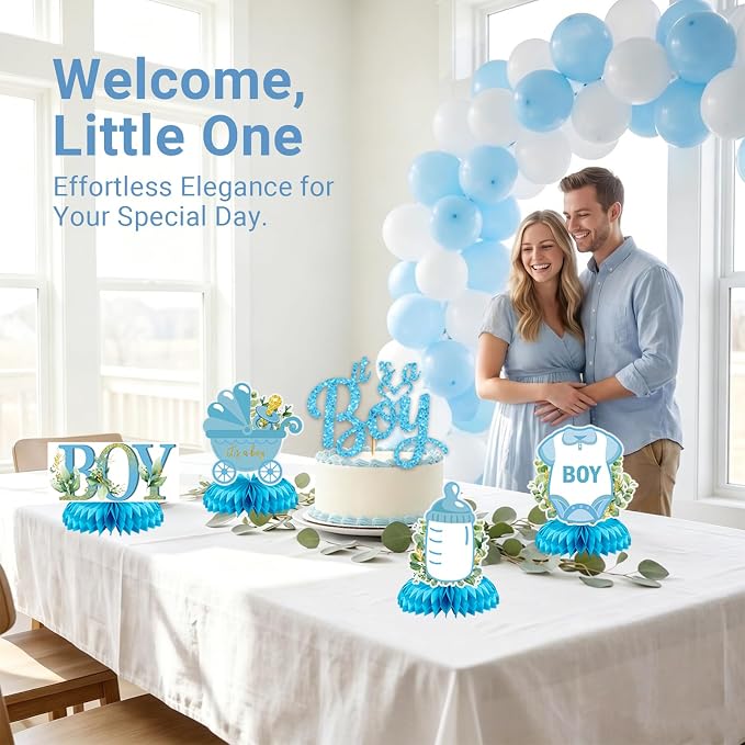 Baby Boy Shower Decorations, 107Pcs All-in-One Blue Themed Set for Baby Party, Pregnancy Gender Announcement, Easy to Assemble, It's a Boy Baby Shower Decorations