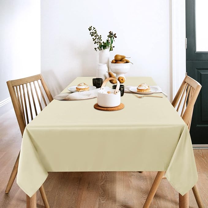 sancua 2 Pack Beige Tablecloth 60 x 120 Inch, Rectangle 8 Feet Table Cloth - Stain and Wrinkle Resistant Washable Polyester Table Cover for Dining Tables, Buffet Parties and Camping