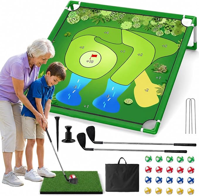 Kids Golf Chipping Game Set for Boys, Girls and Adults, Indoor Outdoor Mini Golf with Balls, Club, Backyard Party Birthday Gifts (67 Golf Chipping Game)