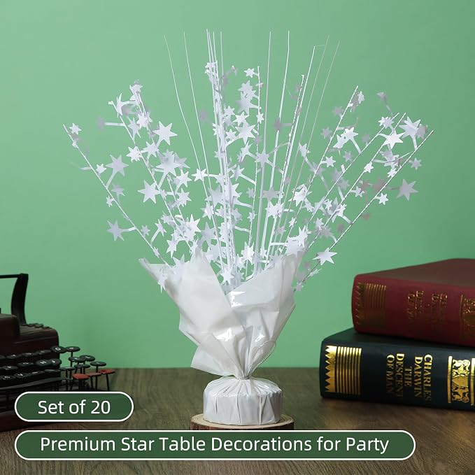 20 Pack White Star Table Decorations Metallic Foil Spray Centerpiece Burst Table Centerpieces for Birthday Party Decoration Graduation Wedding Baby Shower Party Supply (White)
