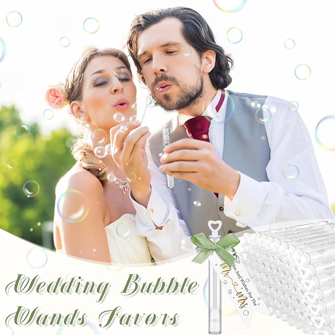 405 Pcs Wedding Send Off Bubble Ideas Set Include Heart Bubble Wands Gift Tags Cards Wood Photo Frame Ribbons Wedding Send Off Party Favors for Guests(Sage Green)