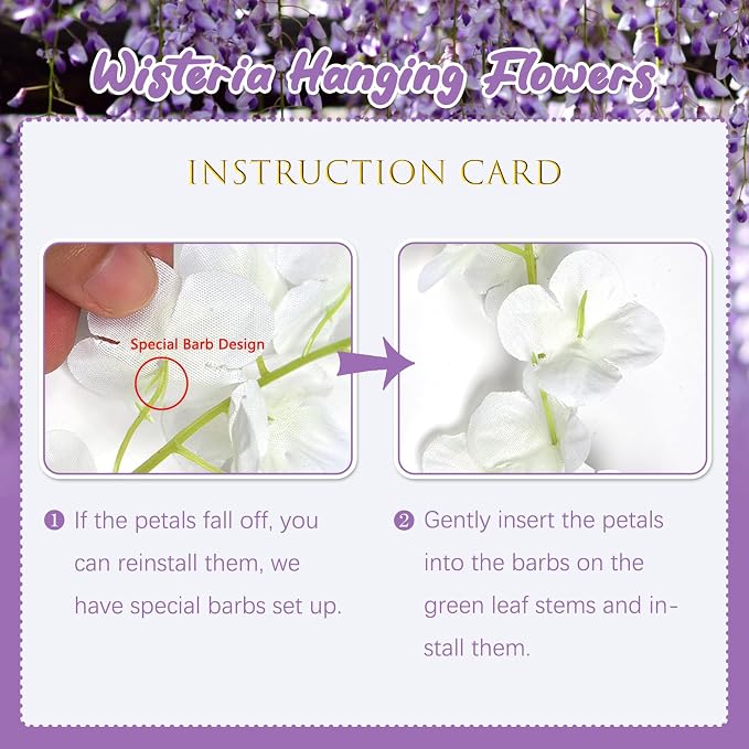 5 Pack Purple Wisteria Hanging Flowers, 3.44 Ft Fake Hanging Flowers, Artificial Wisteria Garland Vines for Wedding Room Backdrop Outdoor Patio Garden Decoration