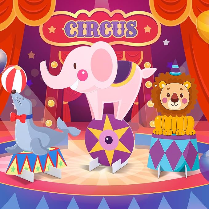 Leinuosen 3 Pcs Large Carnival Party Stand Decorations Set Circus Animal Baby Shower Cardboard Cutouts Decorations Carnival Theme Birthday Camping Party Supplies Circus Decor for Girls Boys