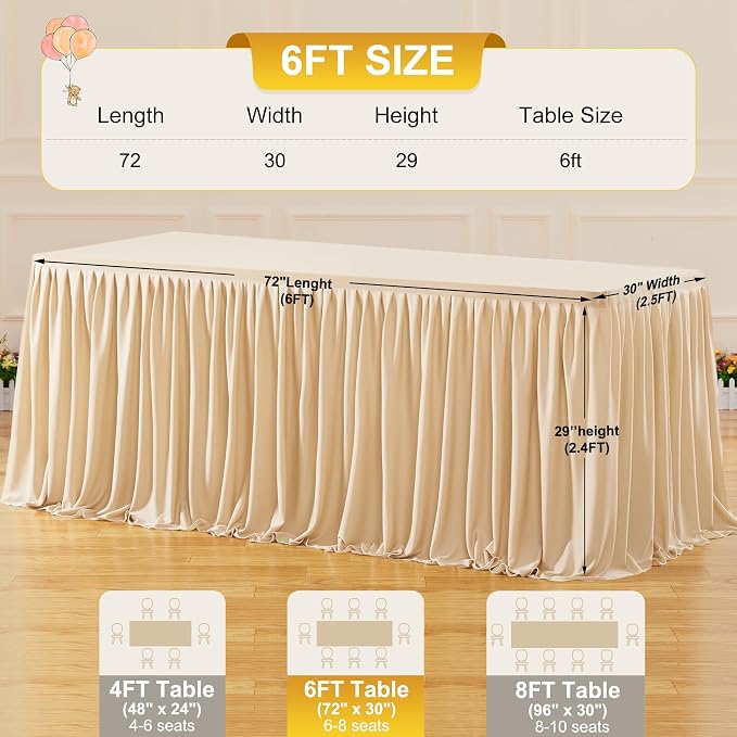 2 Packs Dark Champagne Tableclothes for 6 Foot Rectangle Tables, Wrinkle Free Fitted Table Cloth 6ft Stretch Table Cover with Skirt for Parties Weddings Birthday Banquet Baby Shower