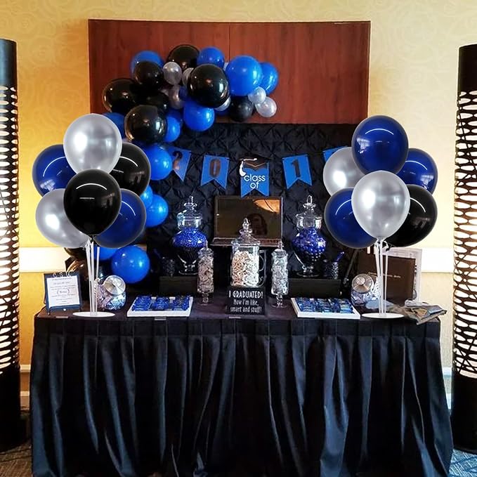 TONIFUL 4 Set Black and Blue Silver Balloon Centerpieces for Table,Balloon Stand Kit for Graduation Decorations 2026,Blue Party Decorations,Retirement,Birthday Decoration for men,Father's Day