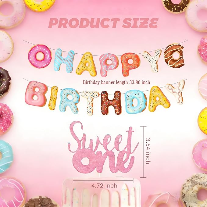 Donut Sweet One Birthday Party Decorations for Girl-Sweet One High Chair Banner Set with 1st Birthday Hat One Cake Topper