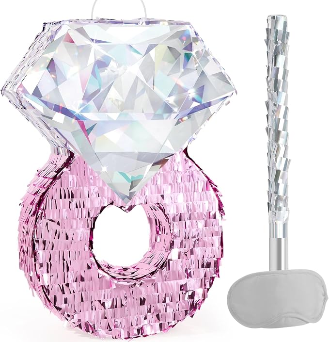 WERNNSAI Diamond Ring Piñata - Valentines Day Party Decoration Shiny Ring Piñata with Blindfold and Stick for Valentines Day Engagement Party Decoration Wedding Bachelorette Party Surprise Supplies