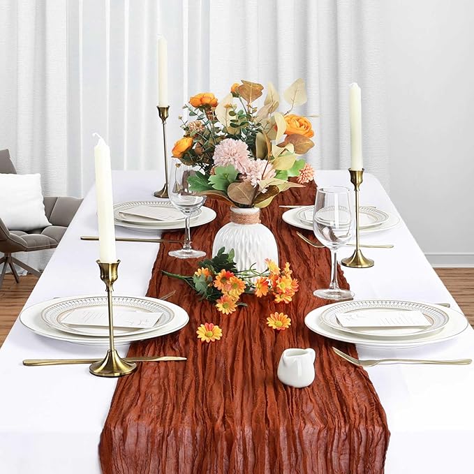 6 Pack Terracotta Cheesecloth Table Runner 10Ft Gauze Burnt Orange Cheese Cloth Table Runner 35x120 Inch Boho Rustic for Party Decor Baby Shower Wedding Holiday Decorations